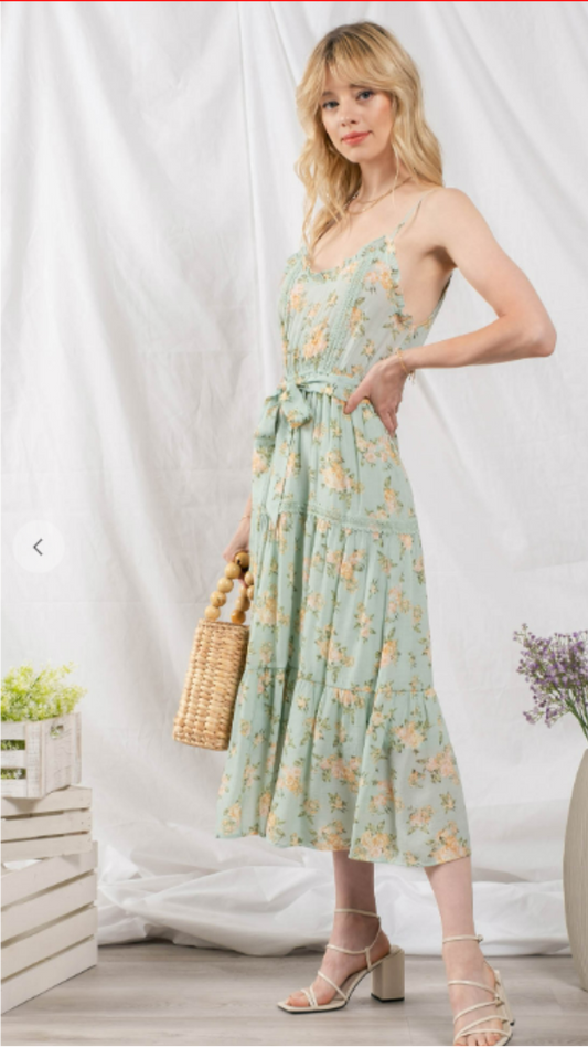 Mint Midi  Floral Dress